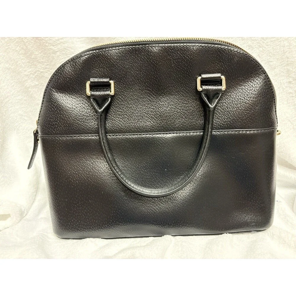 Kate Spade New York Black Leather Dome Satchel Shoulder Bag Purse Gold Tone EUC